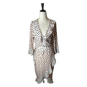 Karl Lagerfeld Pink And Black Polka Dot Faux Wrap Ruffle Detail‎ Dress Size 6